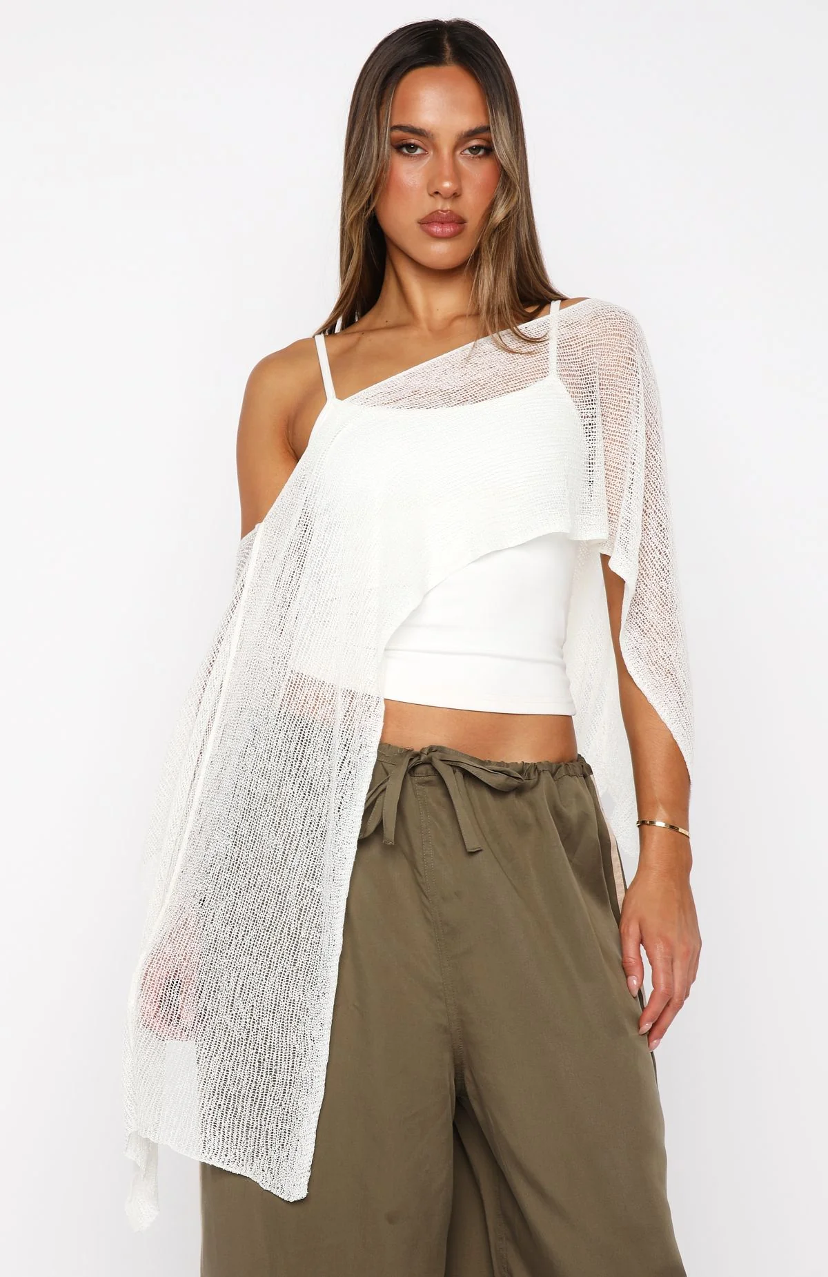 Beach Therapy Knit Poncho Top Cream - Image 3