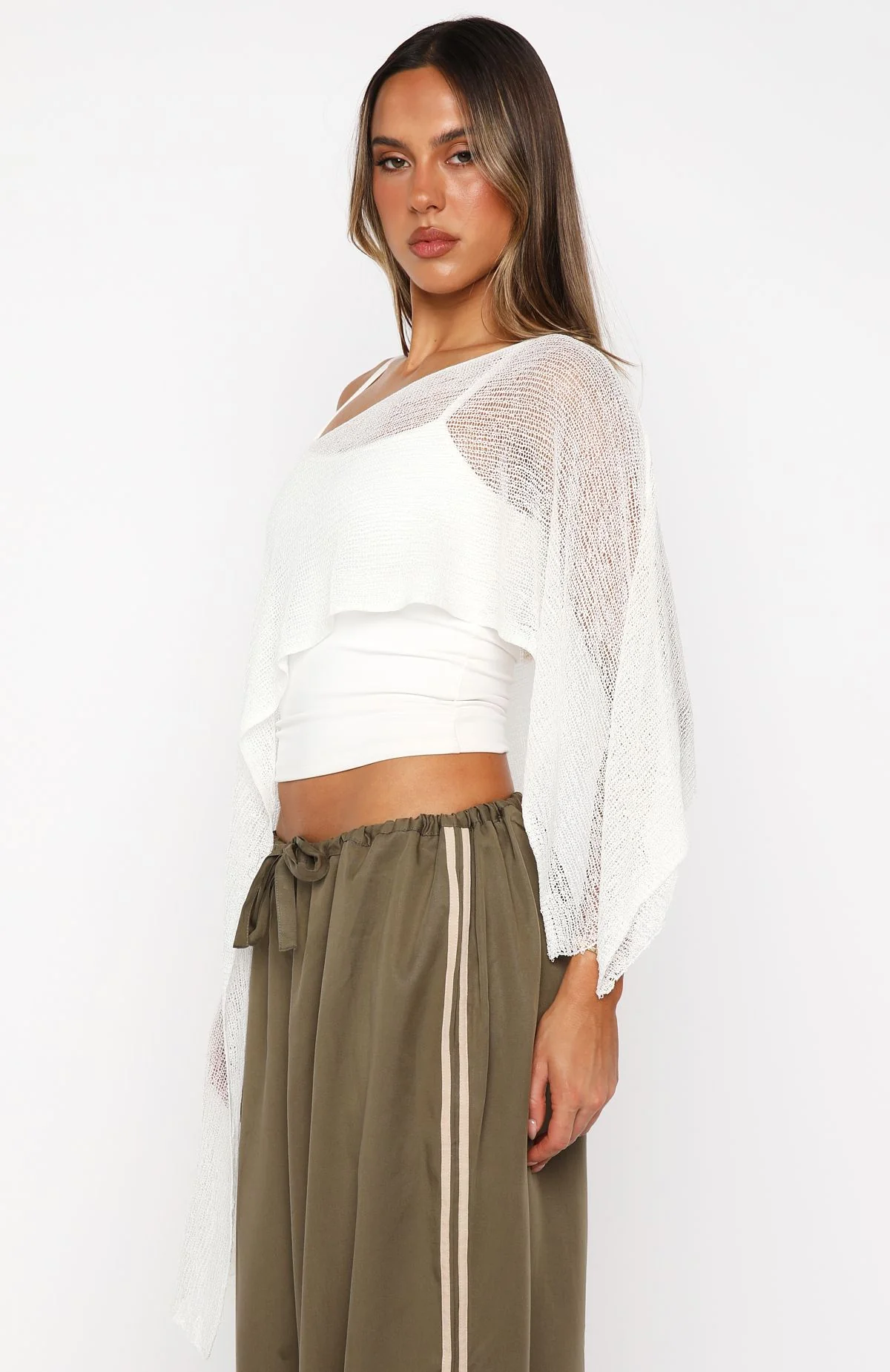 Beach Therapy Knit Poncho Top Cream - Image 4