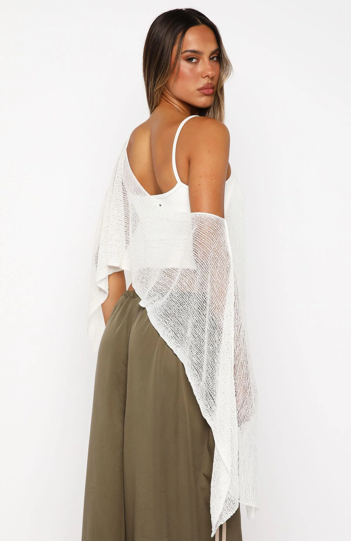 Beach Therapy Knit Poncho Top Cream - Image 5