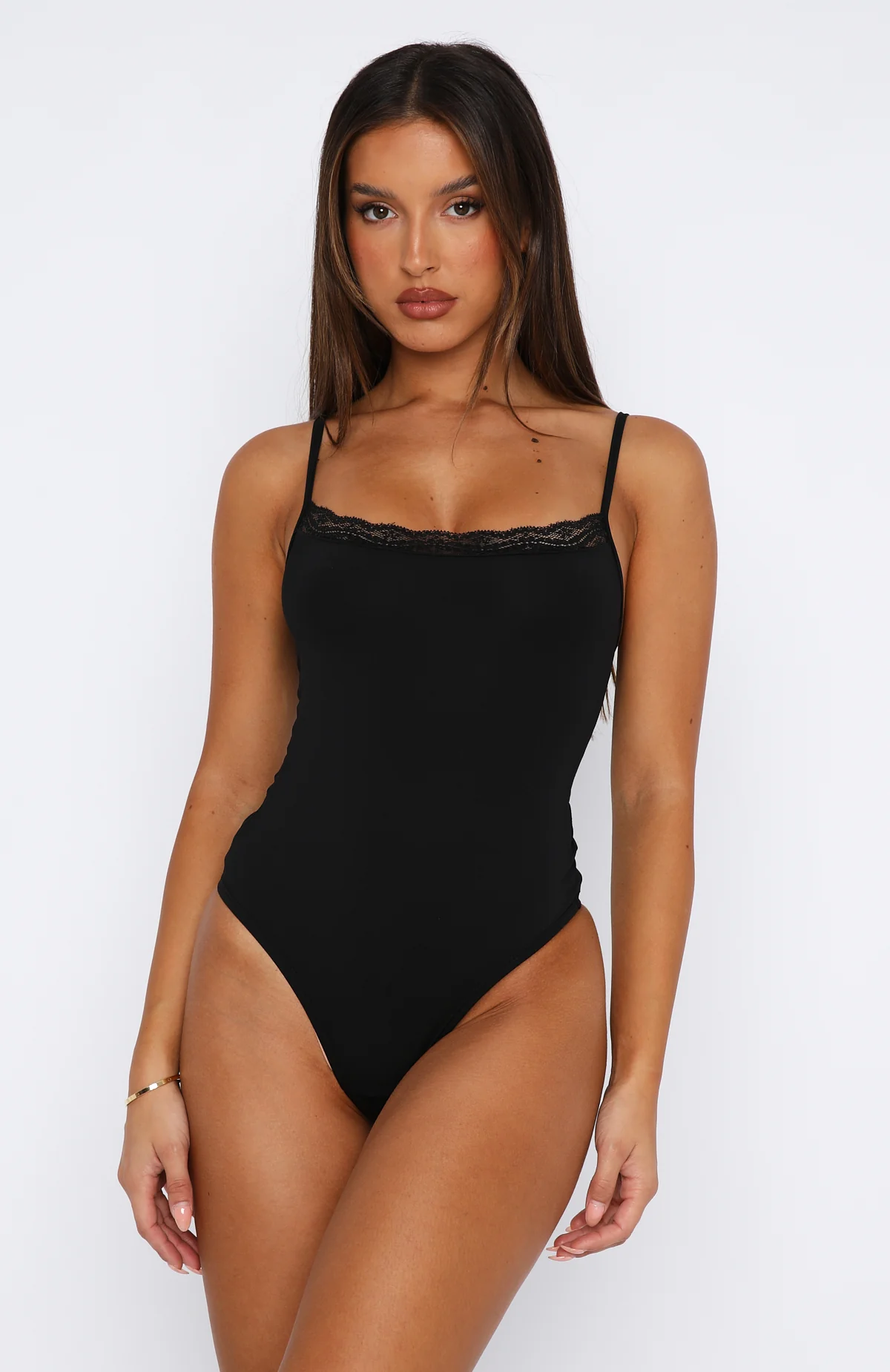 Clocked In Lace Trim Bodysuit  Black - Image 2