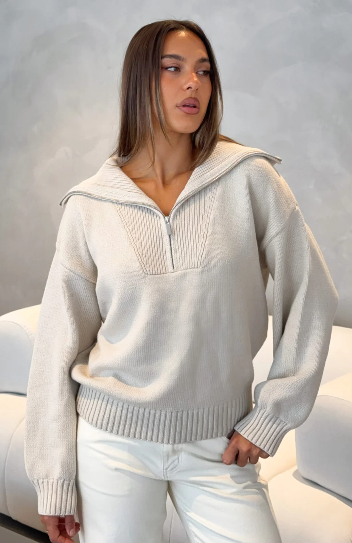 Cozy Cloud Knit Sweater Pebble - Image 2