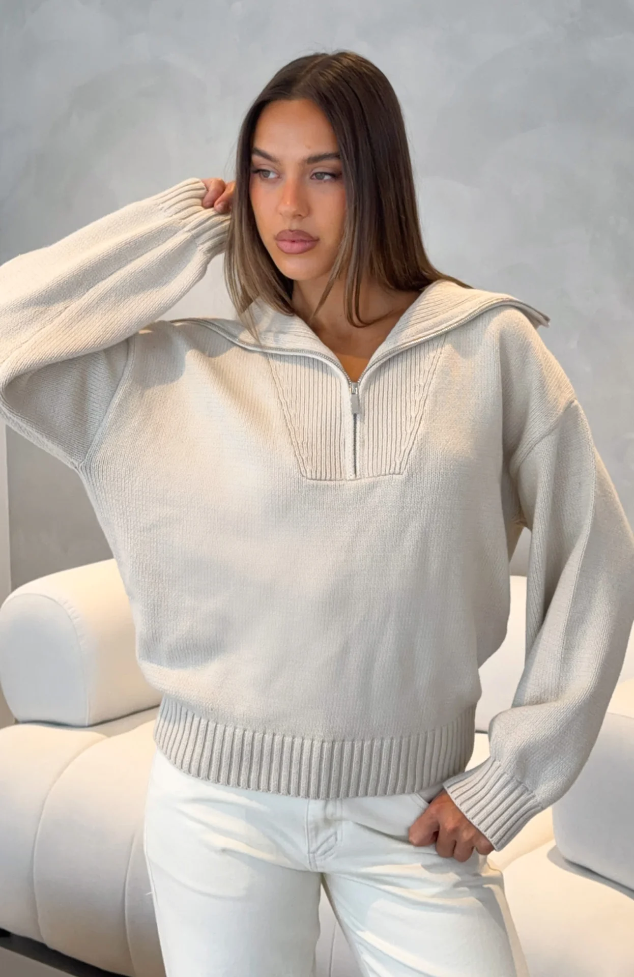 Cozy Cloud Knit Sweater Pebble - Image 7