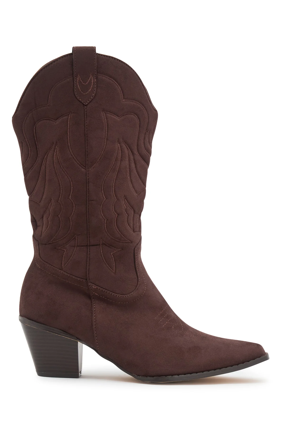 Darcy Cowboy Boots Chocolate Faux Suede - Image 3
