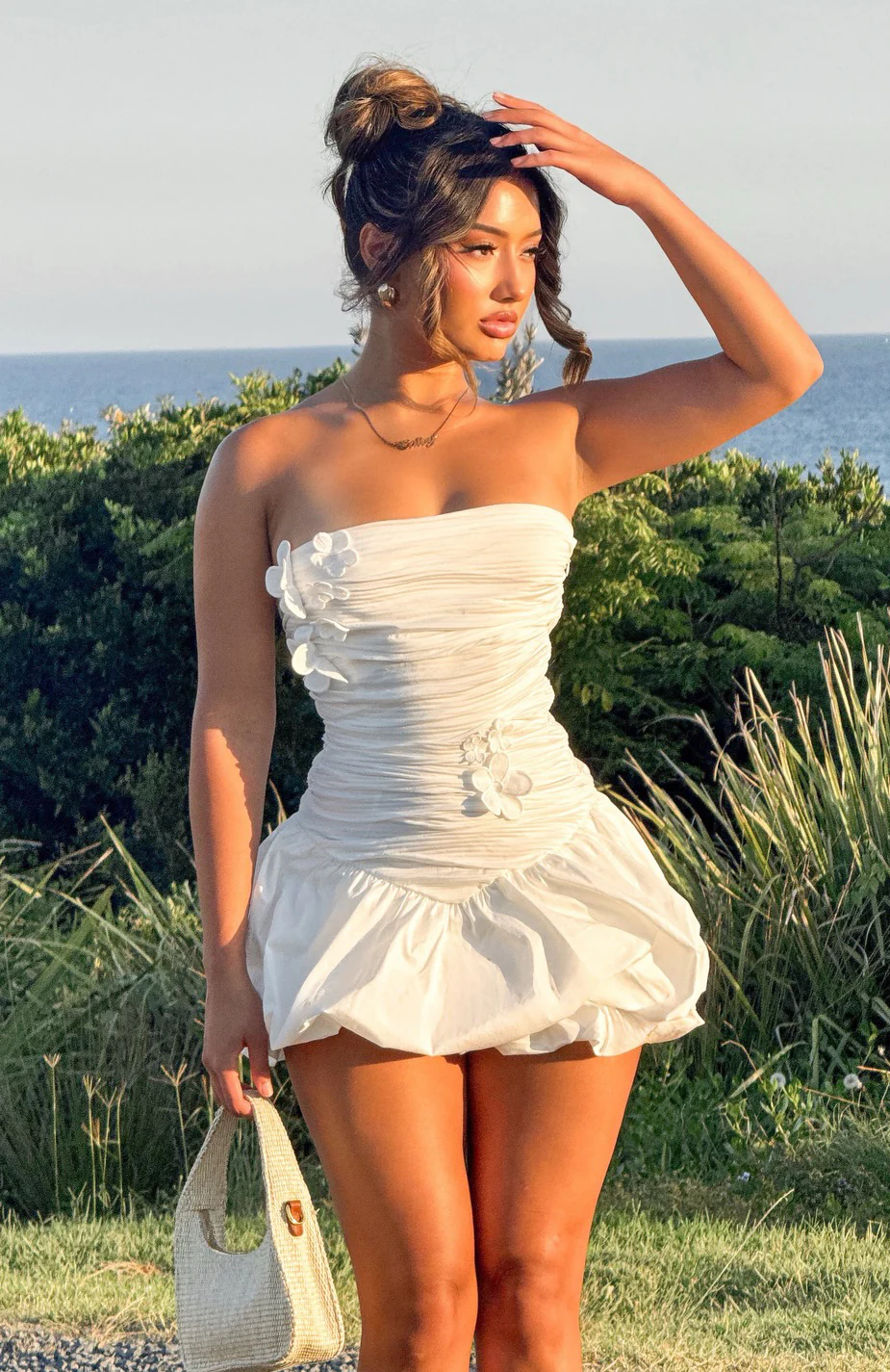Flower Beat Strapless Mini Dress White - Image 9