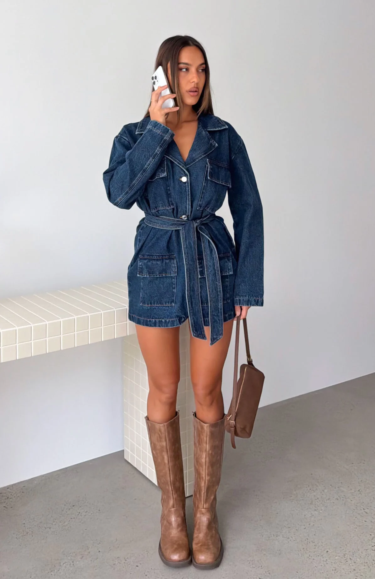Freefall Romance Long Sleeve Denim Dress Dark Blue - Image 7