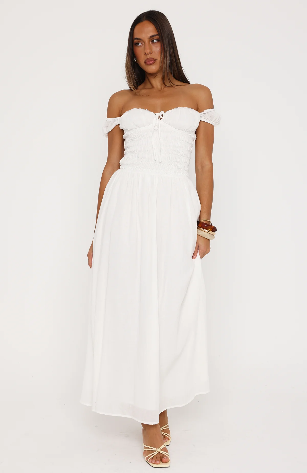 High Views Off Shoulder Maxi Dress White - Image 2