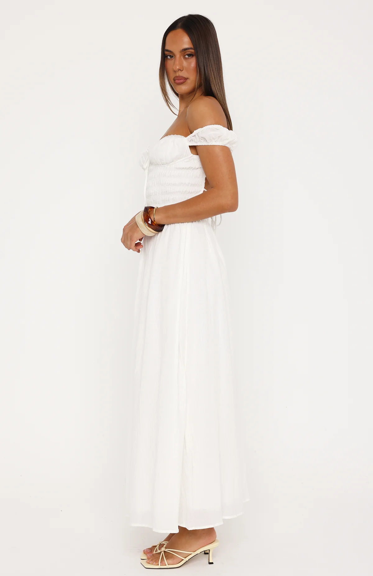 High Views Off Shoulder Maxi Dress White - Image 3
