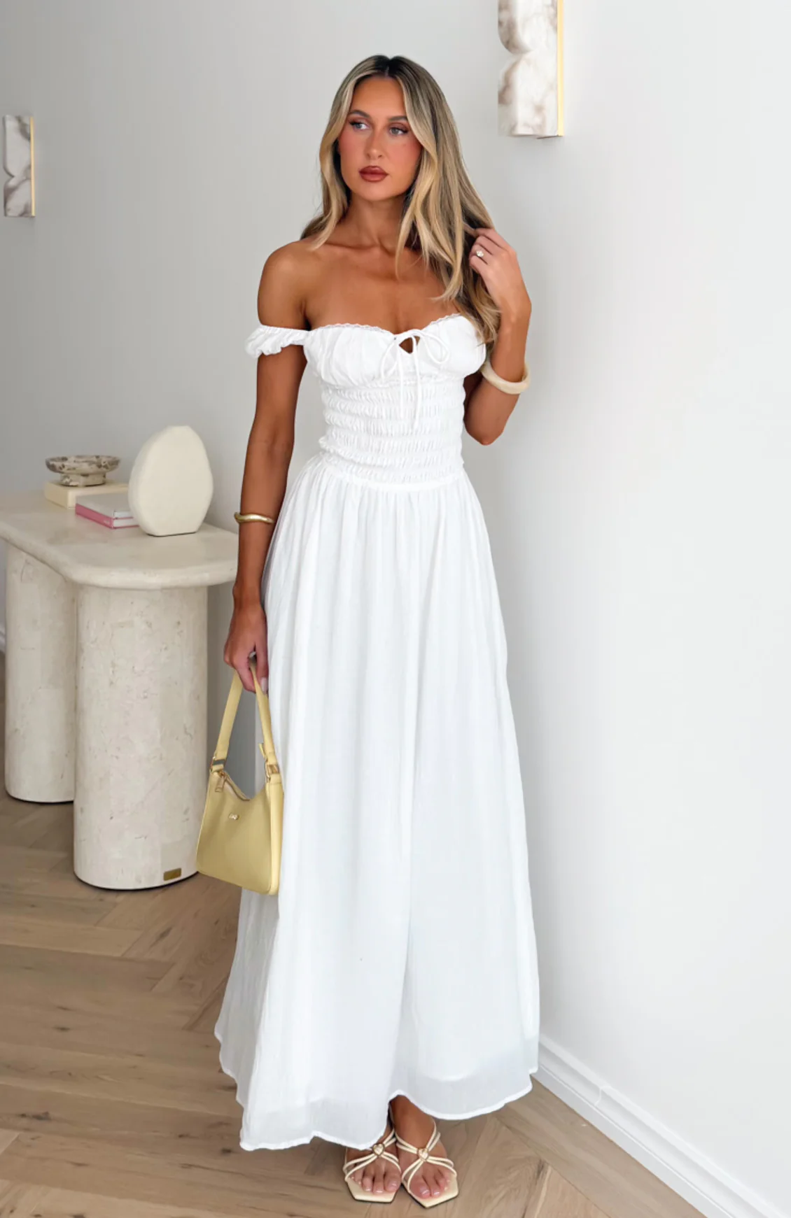 High Views Off Shoulder Maxi Dress White - Image 5