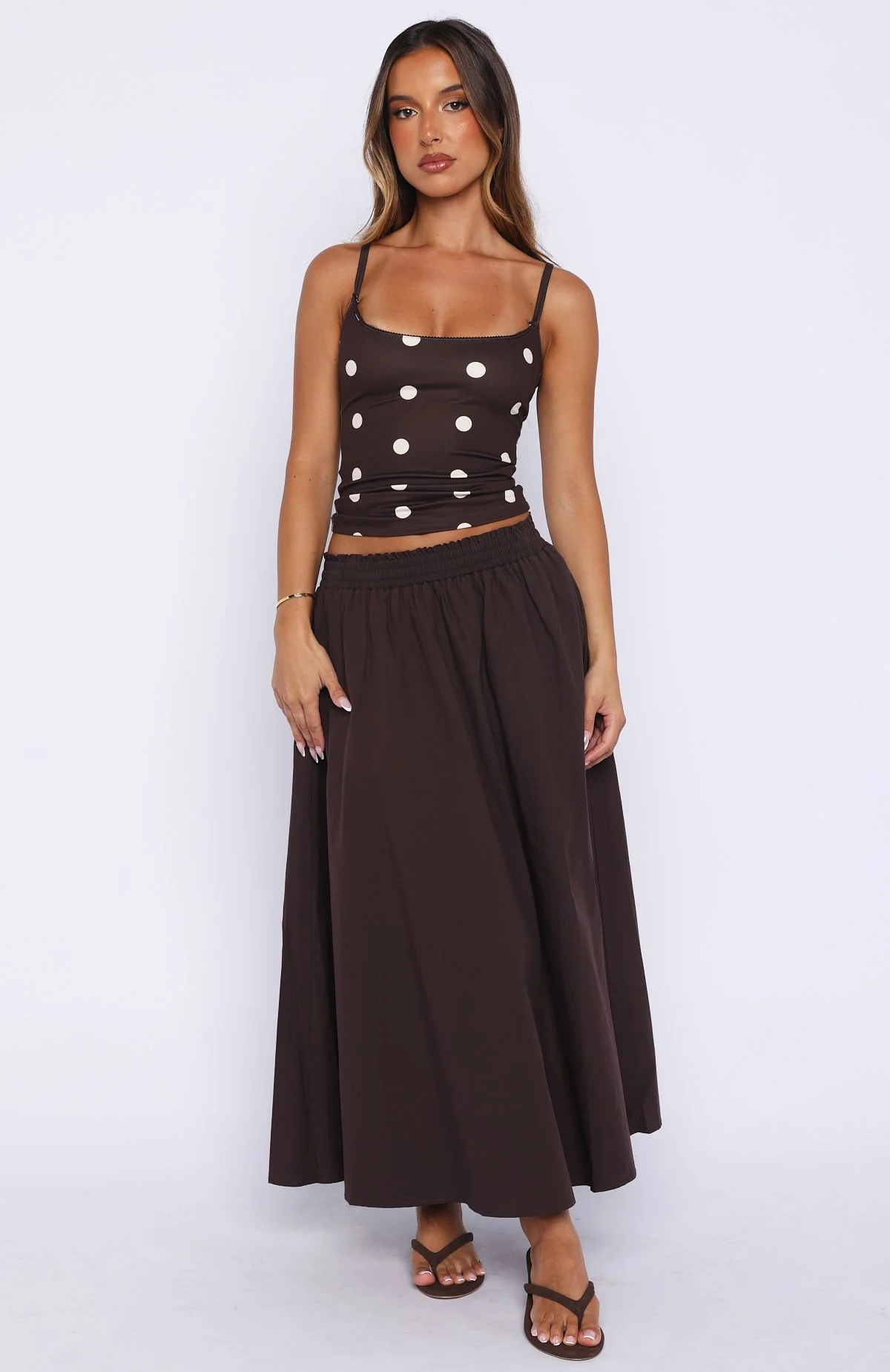 I'm The Answer Tank Top Chocolate/Off White Polka Dot - Image 5