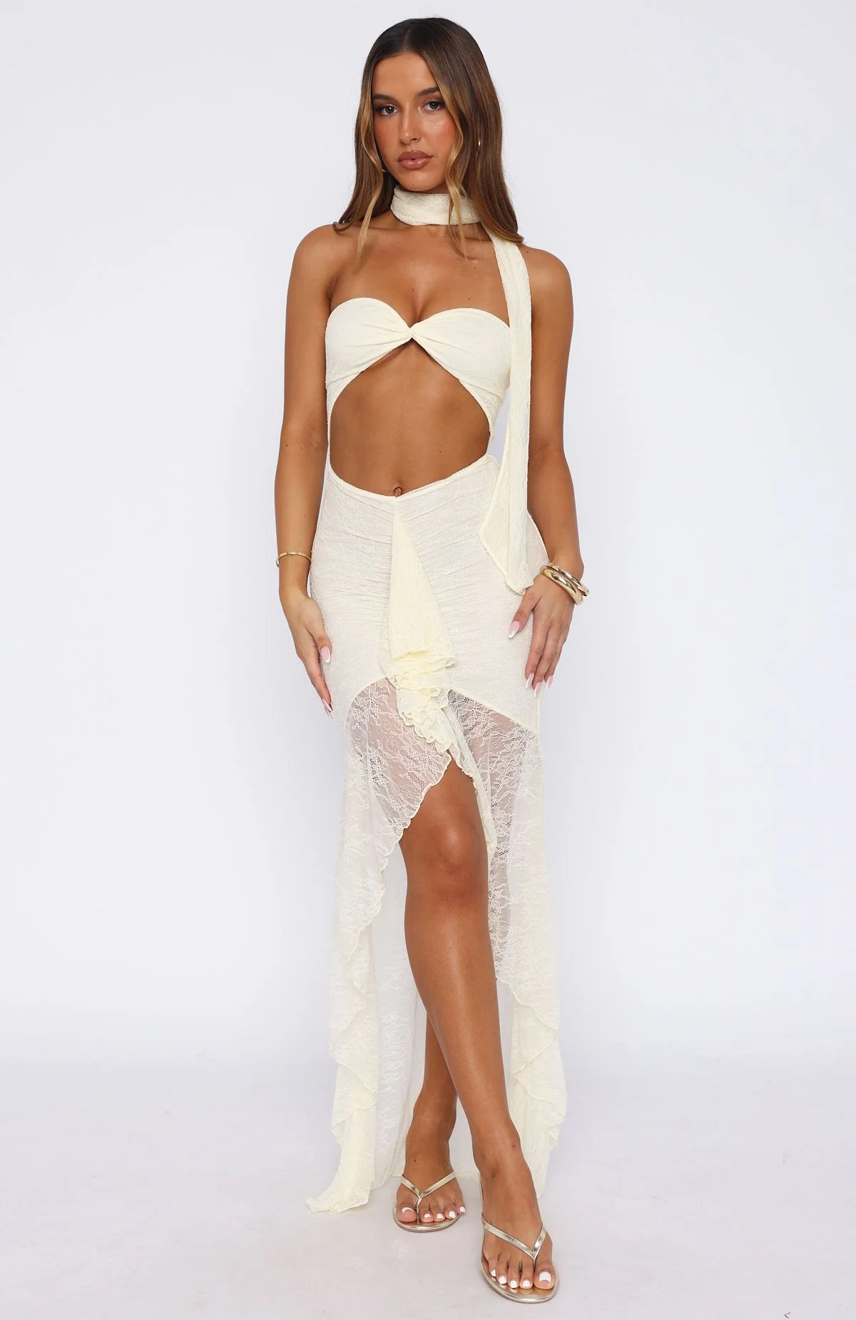 Inner Goddess Lace Maxi Dress Lemon - Image 3