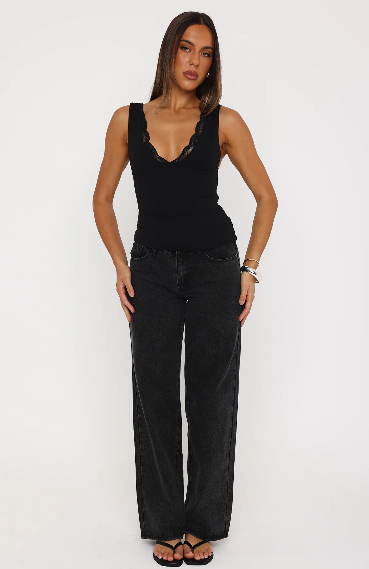 Key To My Heart Lace Trim Top Black - Image 5