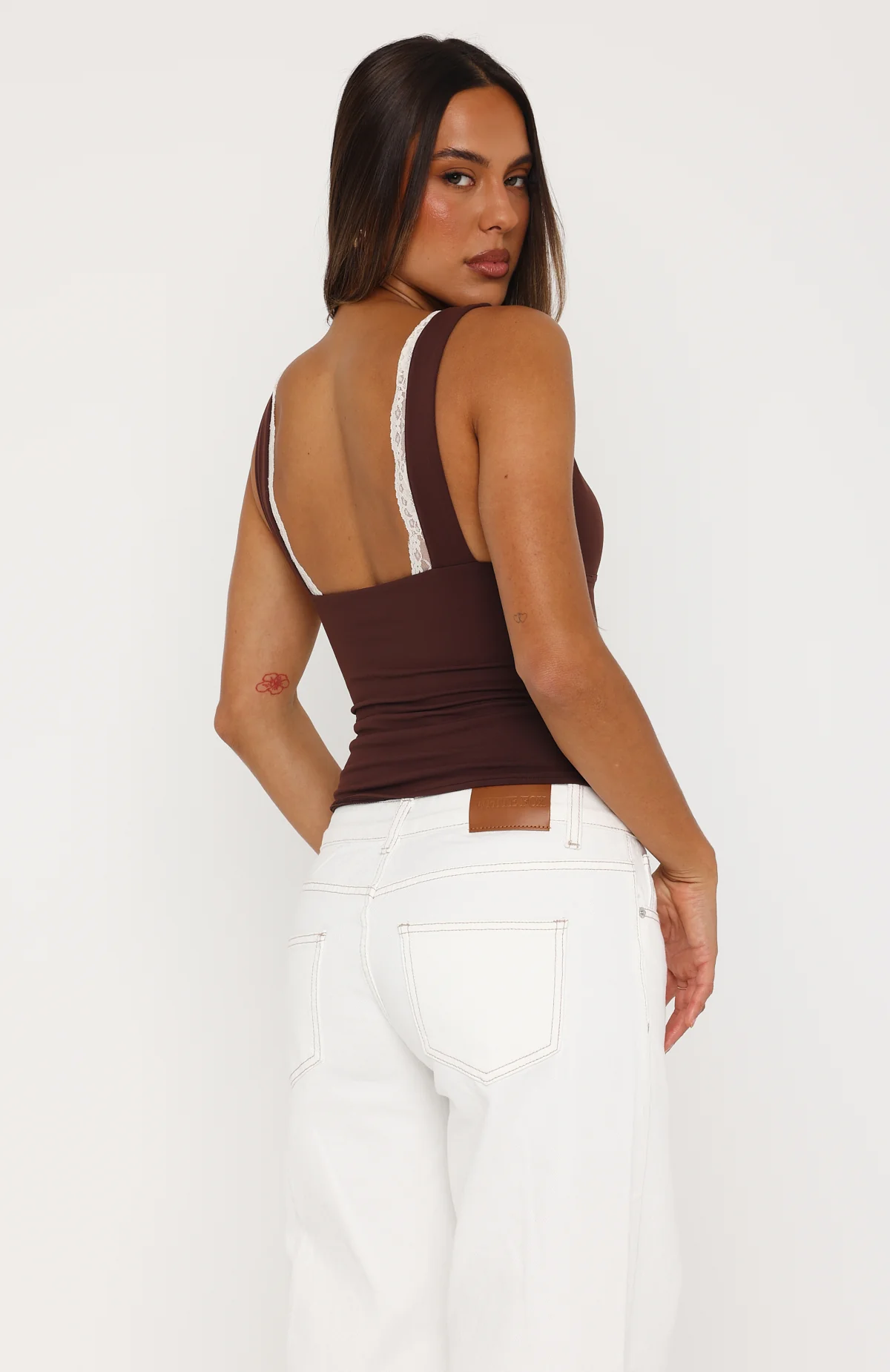 Key To My Heart Lace Trim Top Chocolate/Cream - Image 4