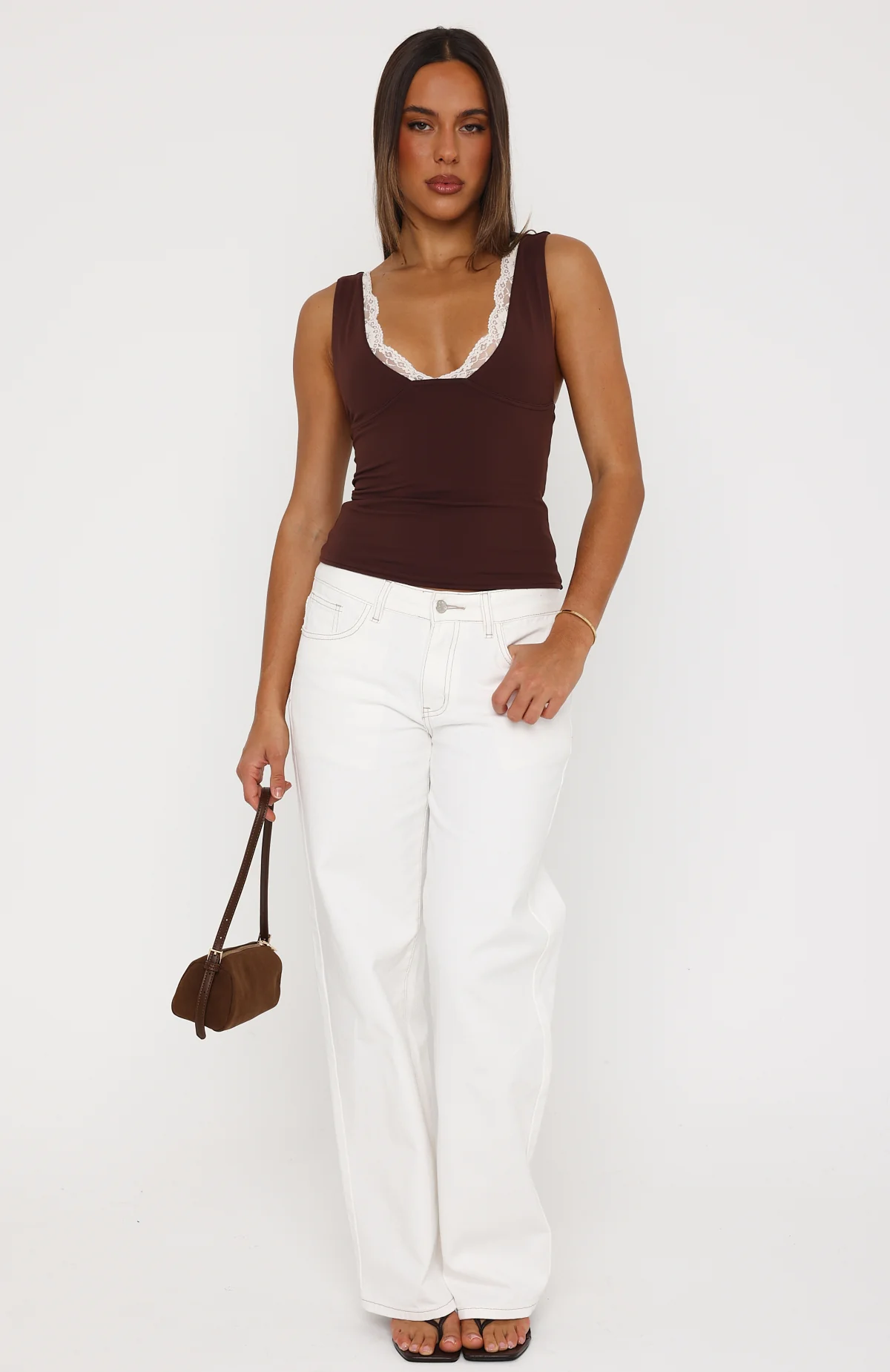 Key To My Heart Lace Trim Top Chocolate/Cream - Image 5