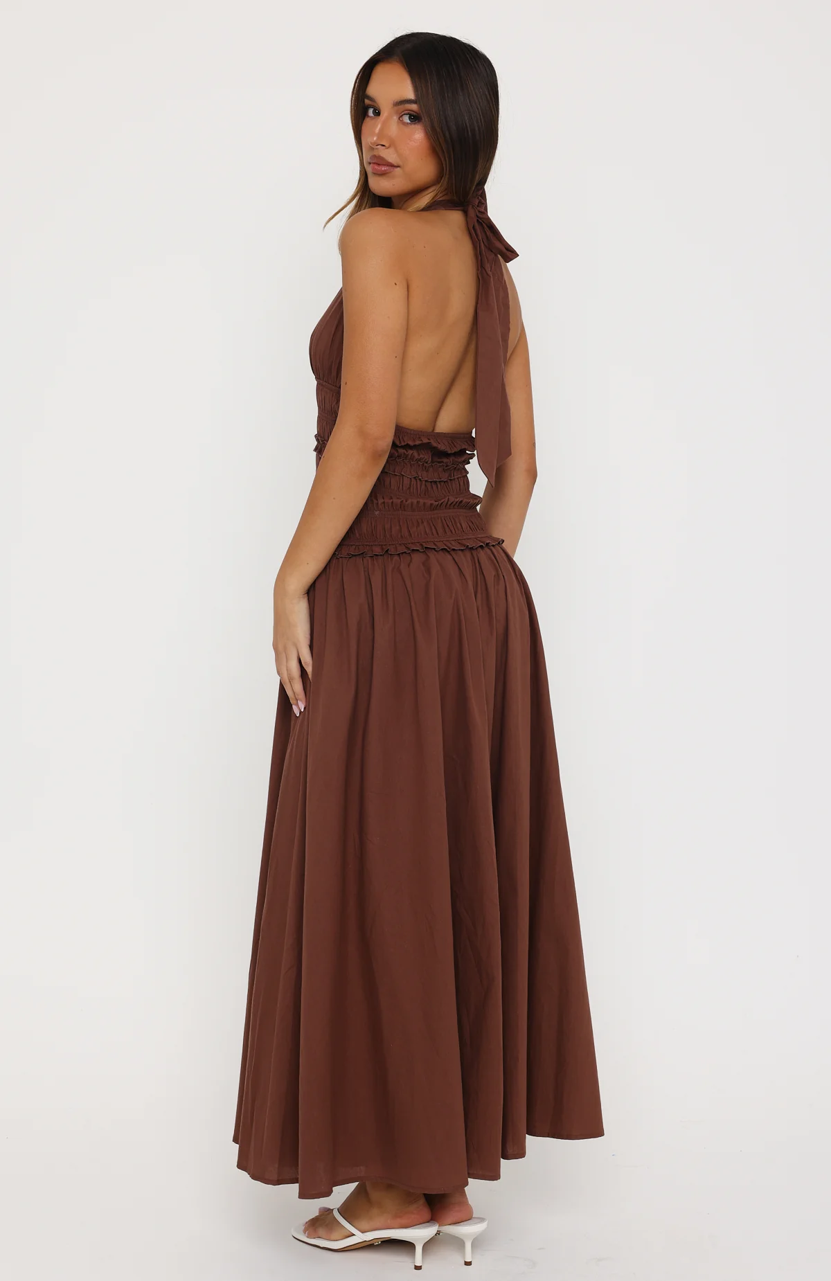 Lucky Enough Halter Maxi Dress Dark Chocolate - Image 4