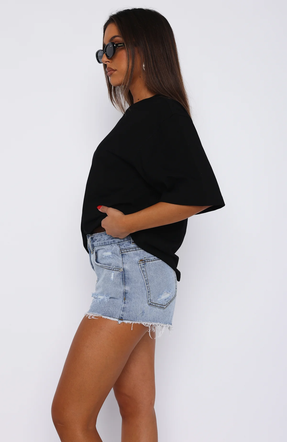 Push My Buttons Denim Shorts Mid Blue - Image 3