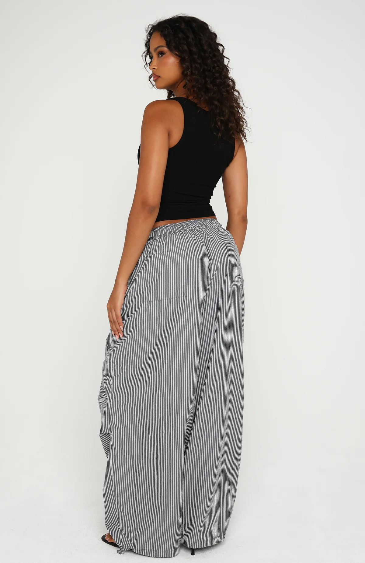 Say When Barrel Leg Pants Charcoal Stripe - Image 4
