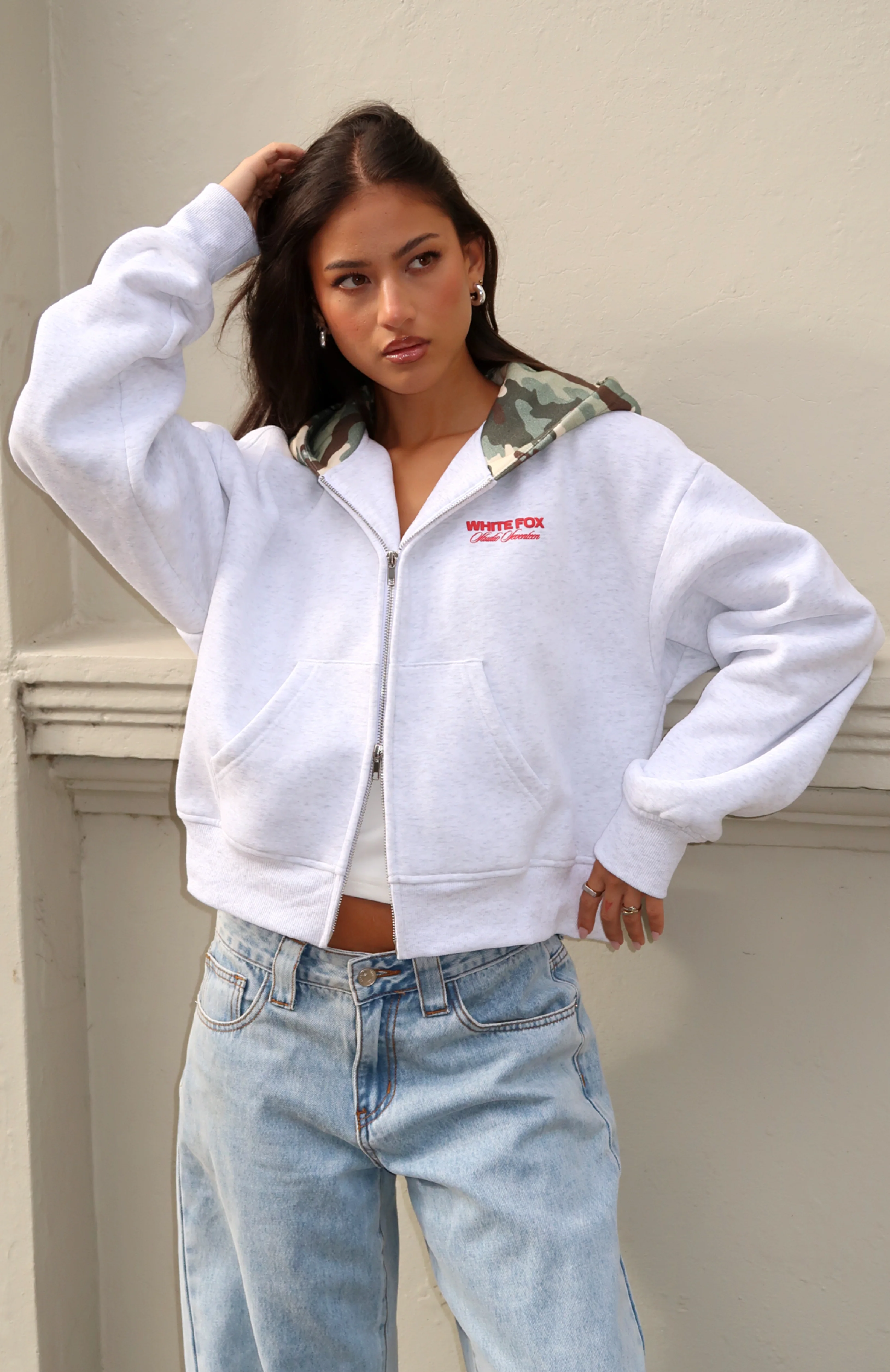Studio 17 Winona Boxy Zip Front Hoodie Grey Marle - Image 10
