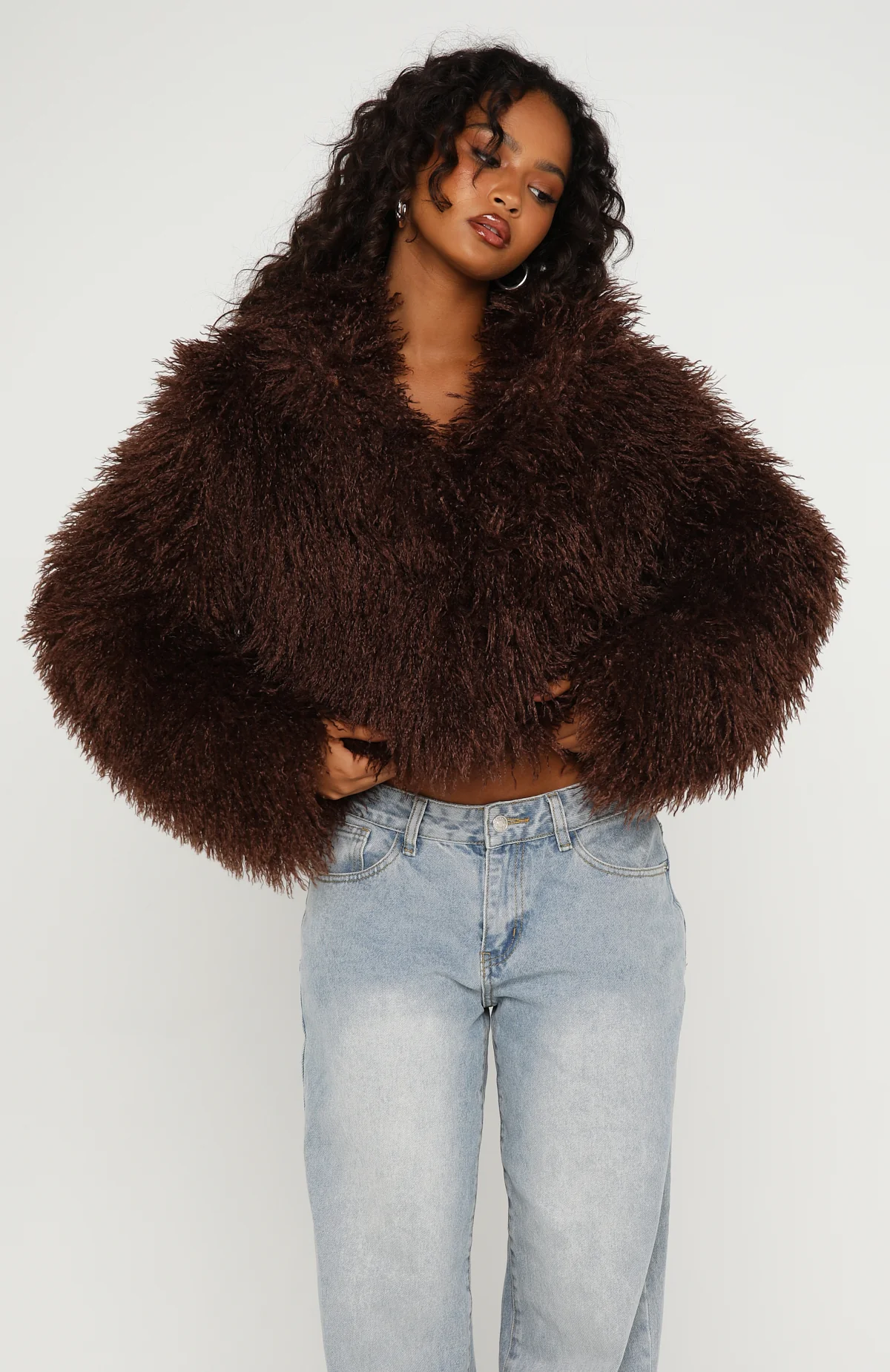 Weekend Away Faux Fur Jacket Chocolate - Image 2