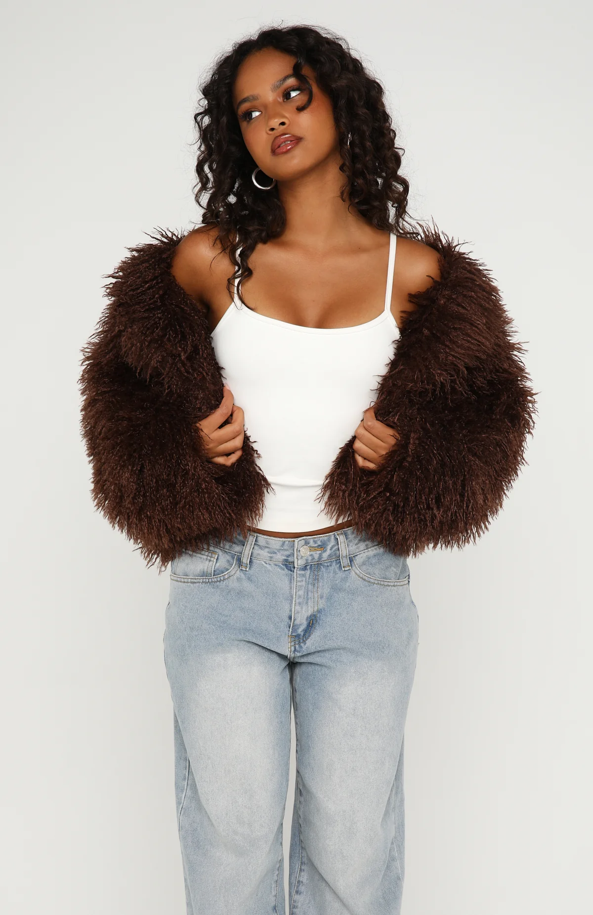 Weekend Away Faux Fur Jacket Chocolate - Image 6