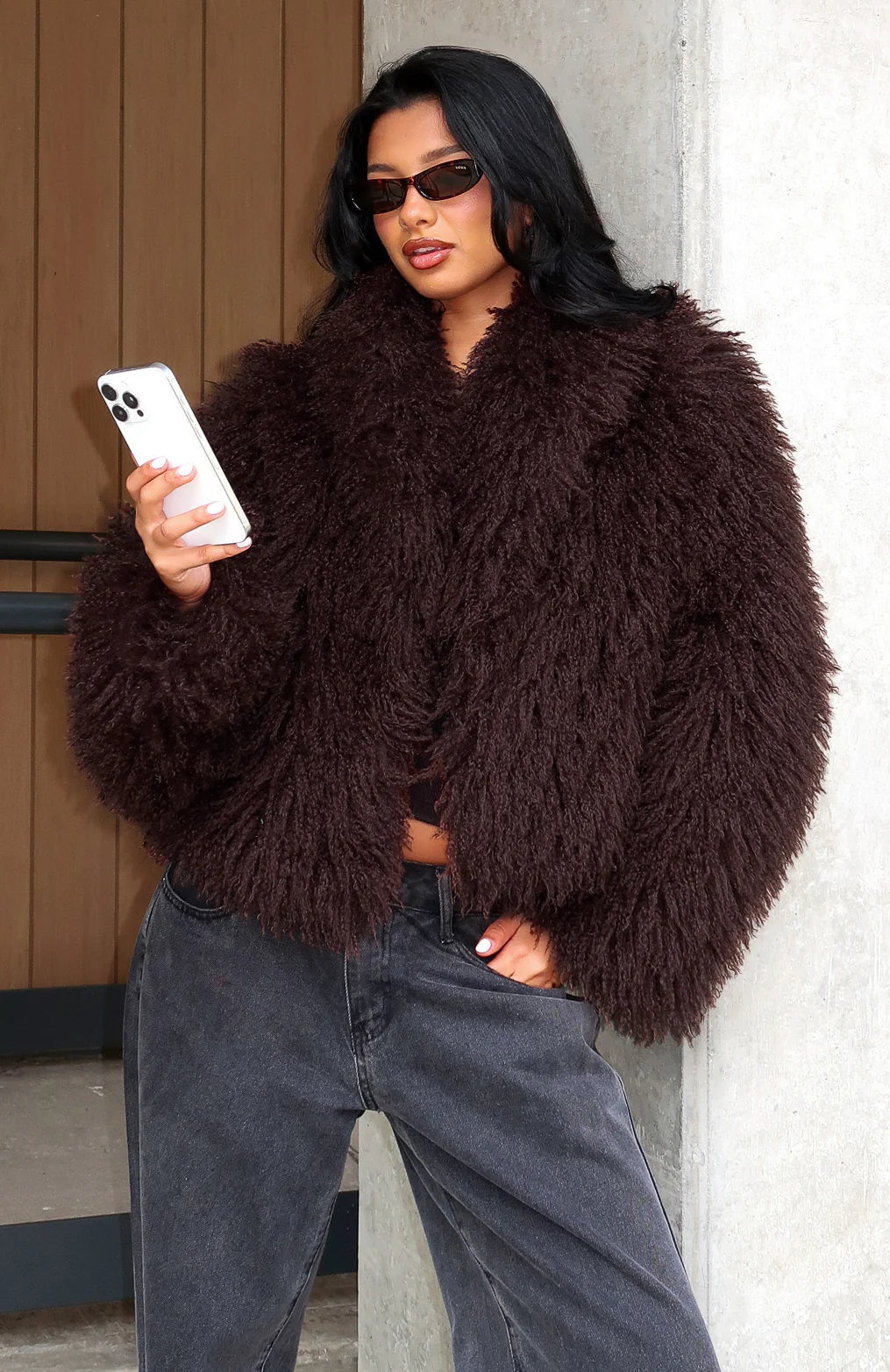Weekend Away Faux Fur Jacket Chocolate - Image 8