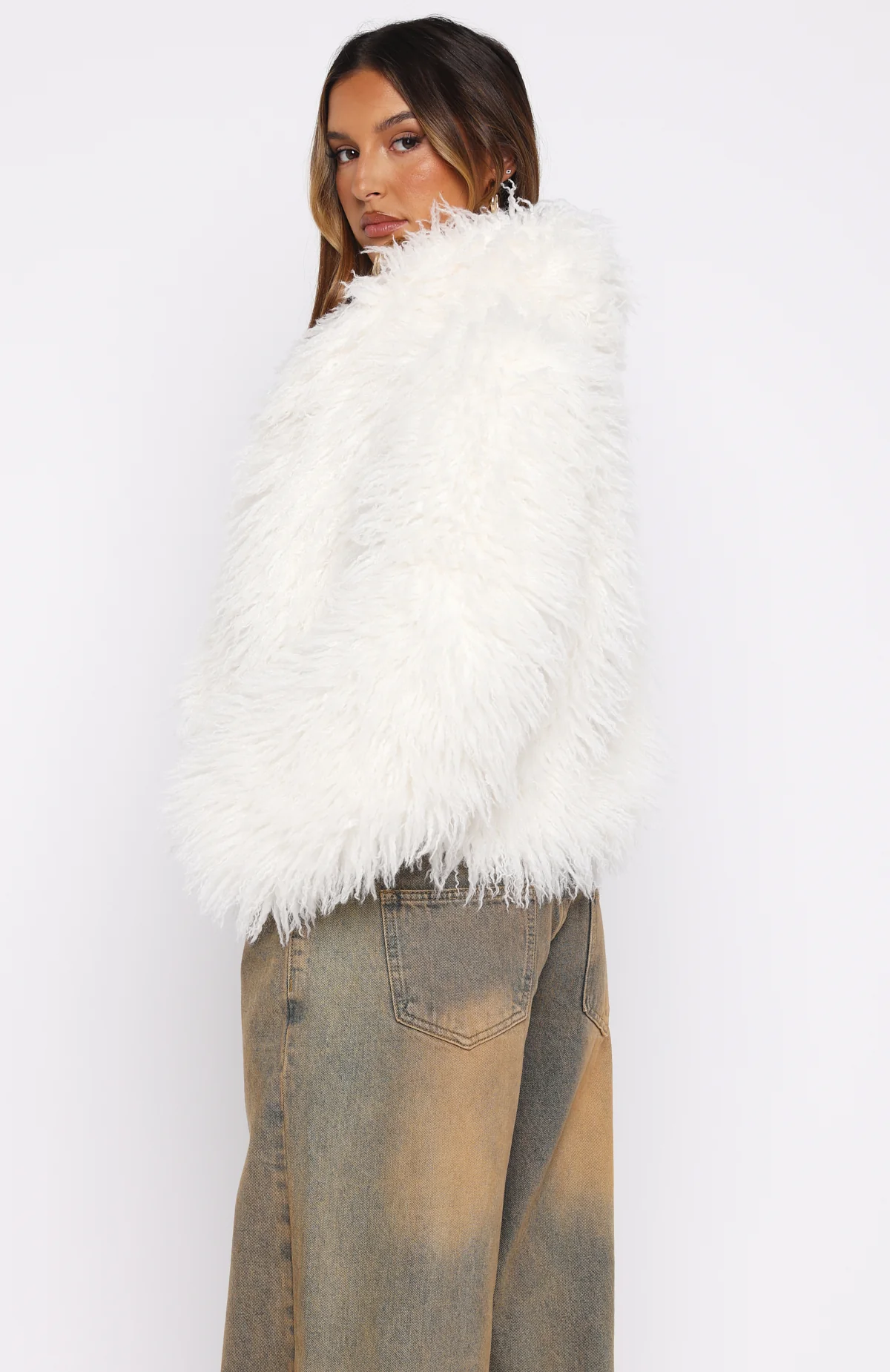 Weekend Away Faux Fur Jacket Cream - Image 4